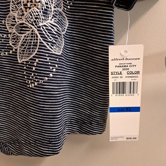 NEW Alfred Dunner Floral Embroidered Tunic Striped Size XL Gray / Indigo - Picture 5 of 9